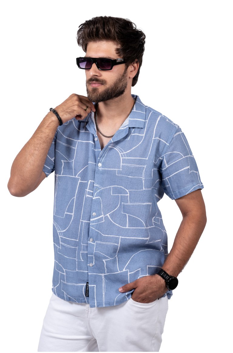Light Blue Abstract Box Fit Shirt